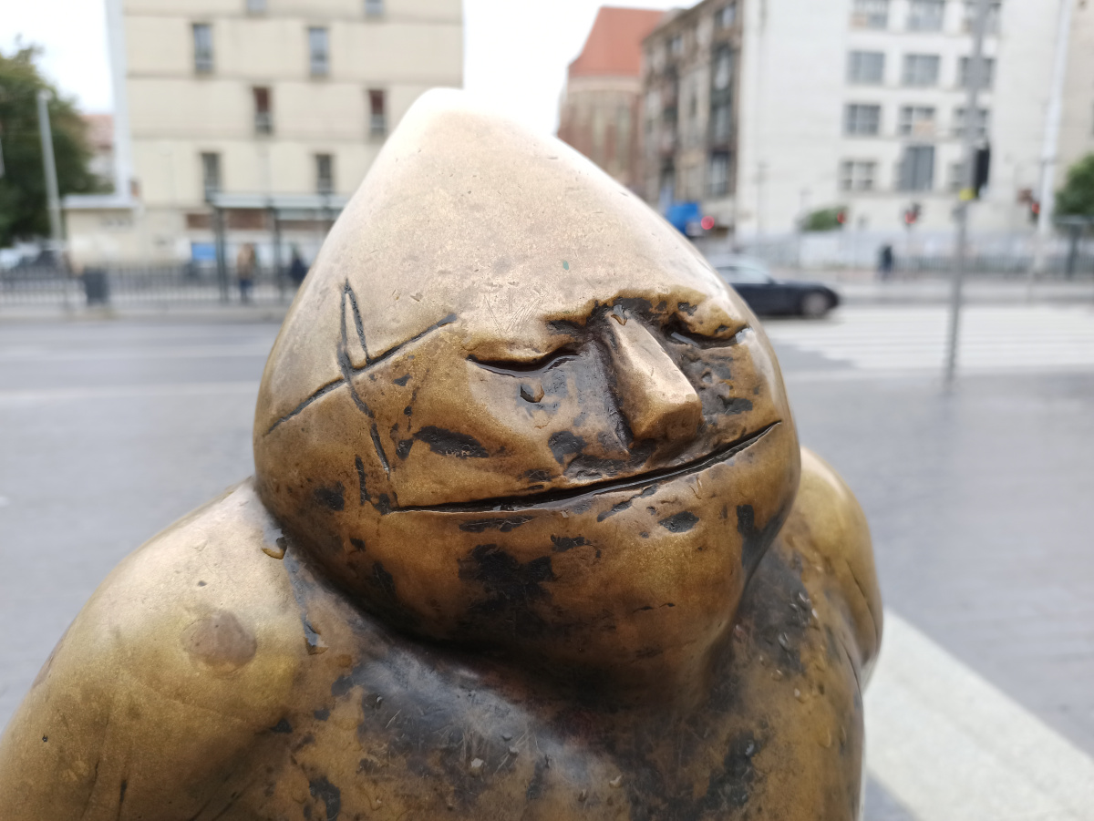 Фото гнома Papa Krasnal (Pomnik Pomarańczowej Alternatywy) крупним планом